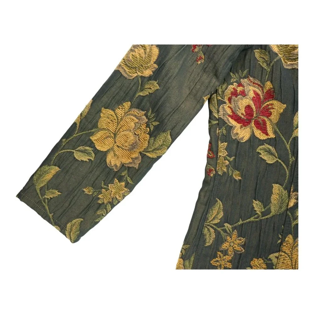 Vintage Chicos 1‎ Women's Jacket Button Floral Green Long Sleeve Embroidered